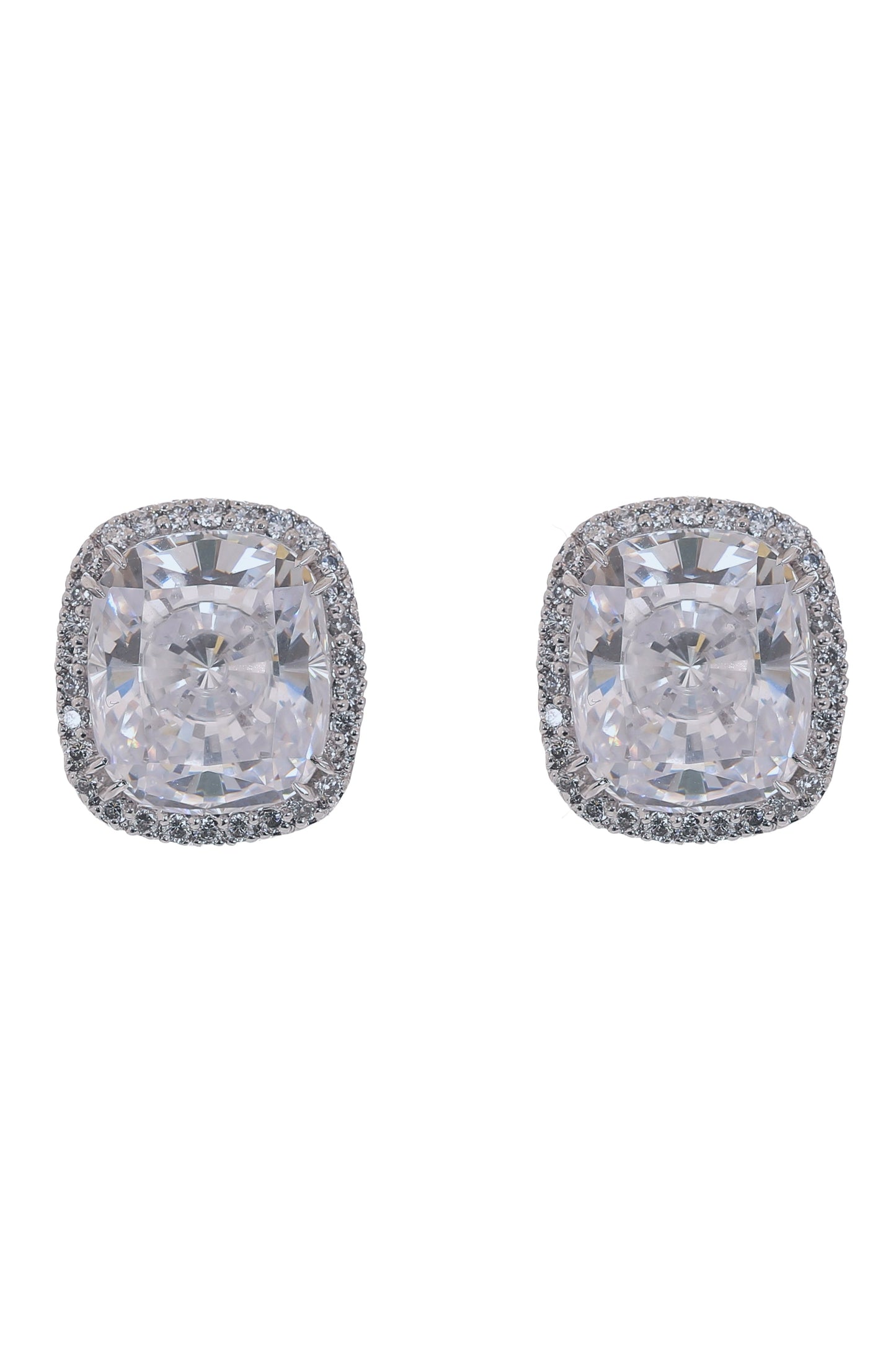 FANTASIA by DESERIO-Cushion Halo Earrings-WHITE