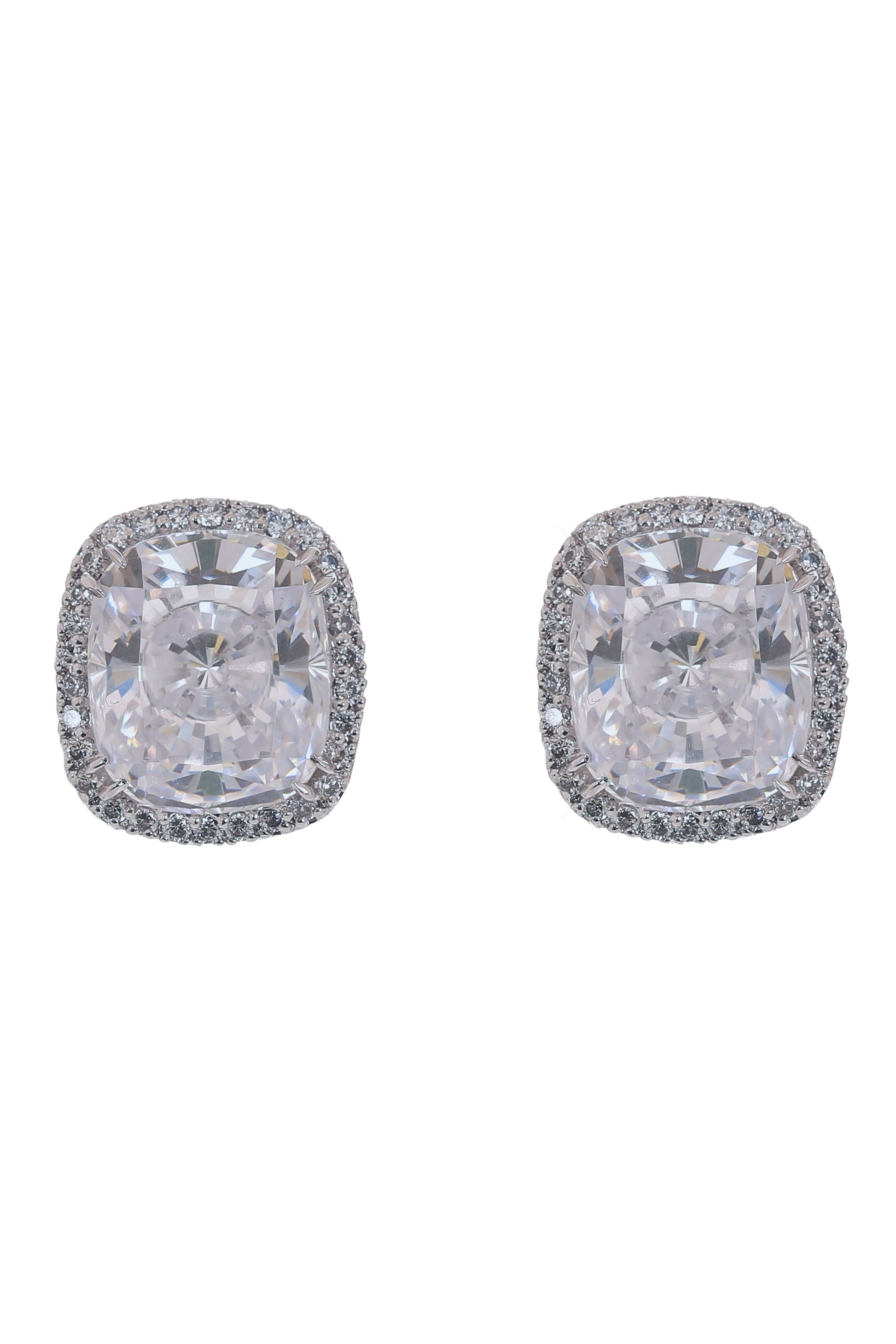 FANTASIA by DESERIO-Cushion Halo Earrings-WHITE