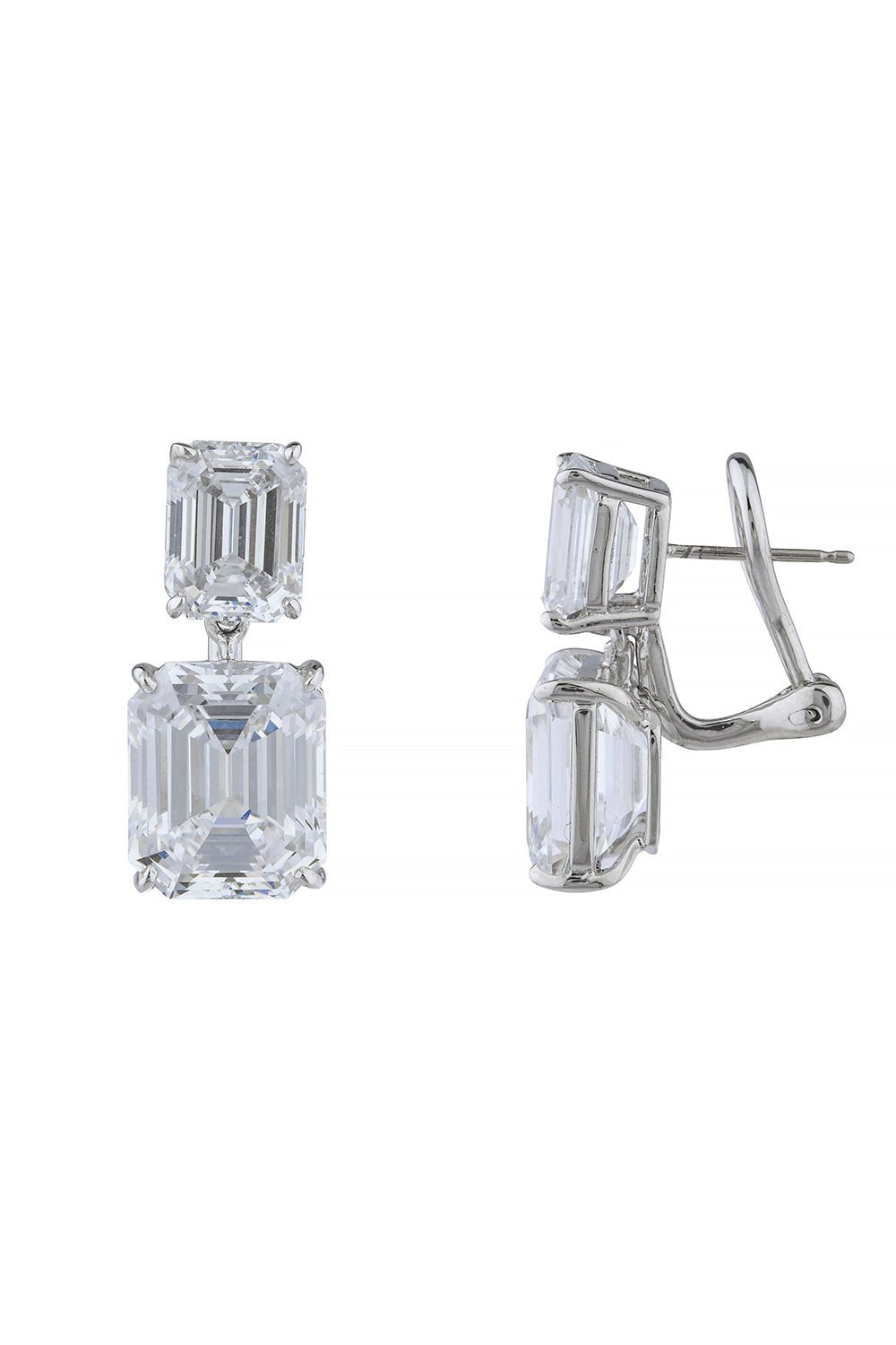 FANTASIA by DESERIO-Double Drop Emerald Cut Earrings-WHITE