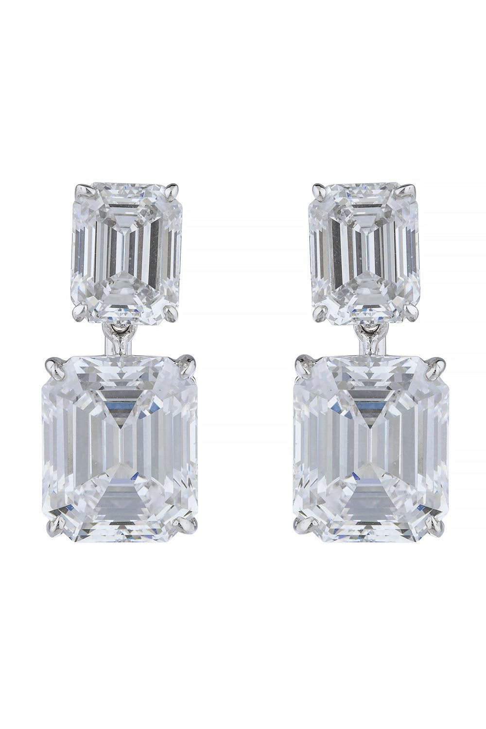 FANTASIA by DESERIO-Double Drop Emerald Cut Earrings-WHITE