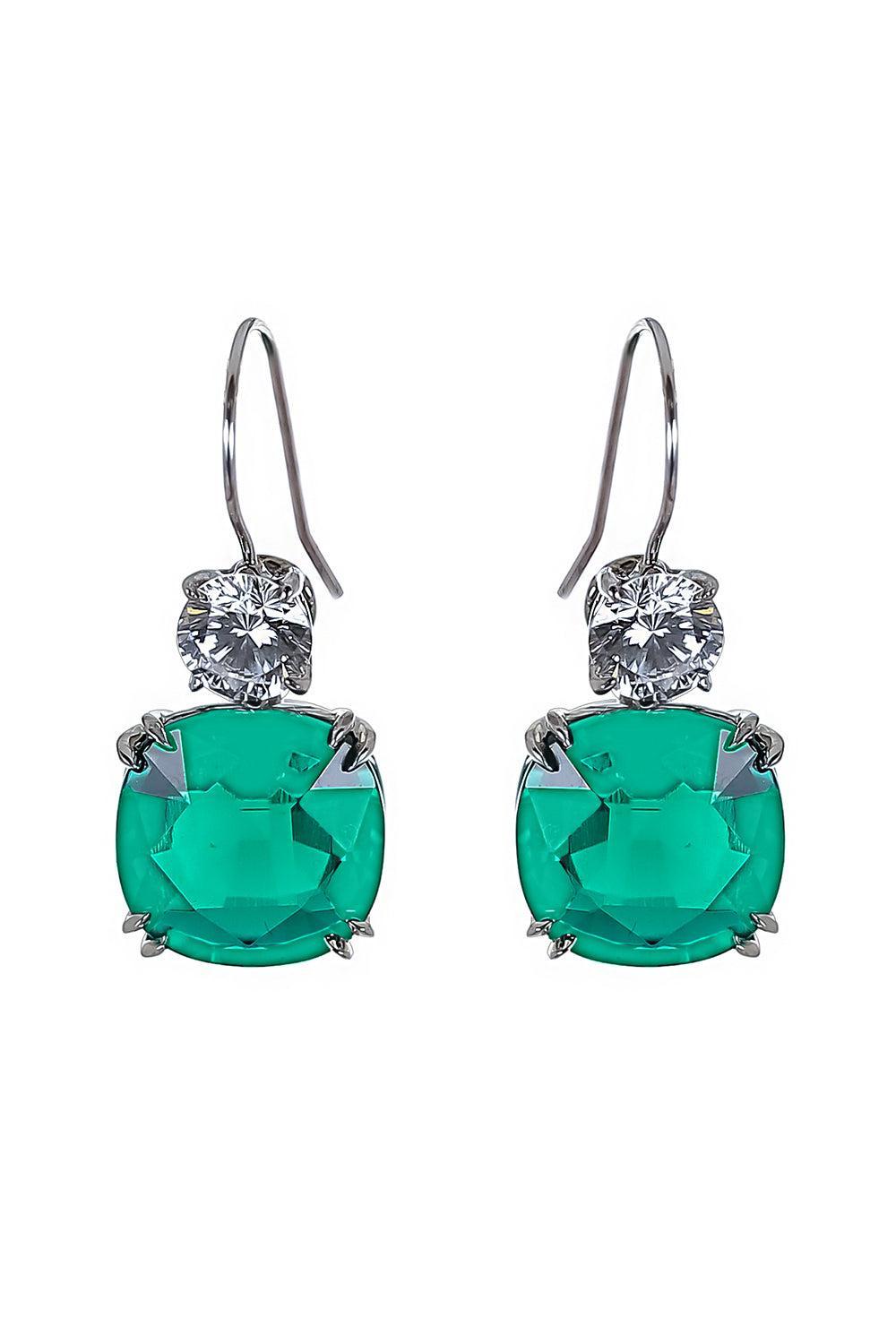 Emerald Cushion Round Earrings-WHITE-JEWELRYBOUTIQUEEARRING-FANTASIA by DESERIO
