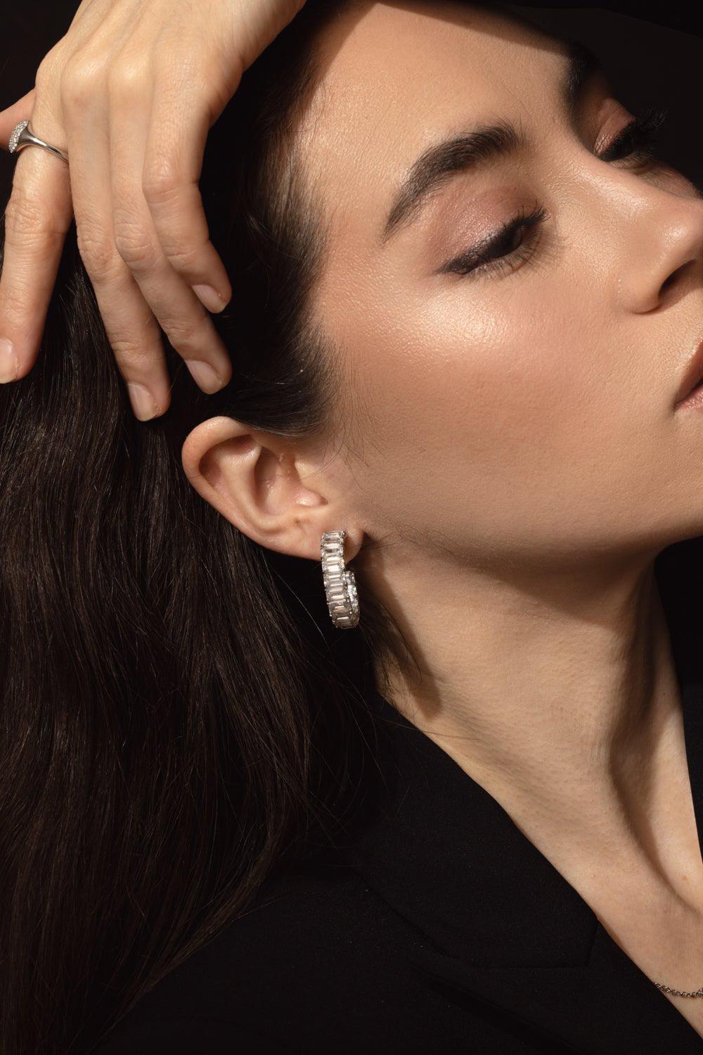 FANTASIA by DESERIO-Emerald Cut Hoop Earrings-WHITE