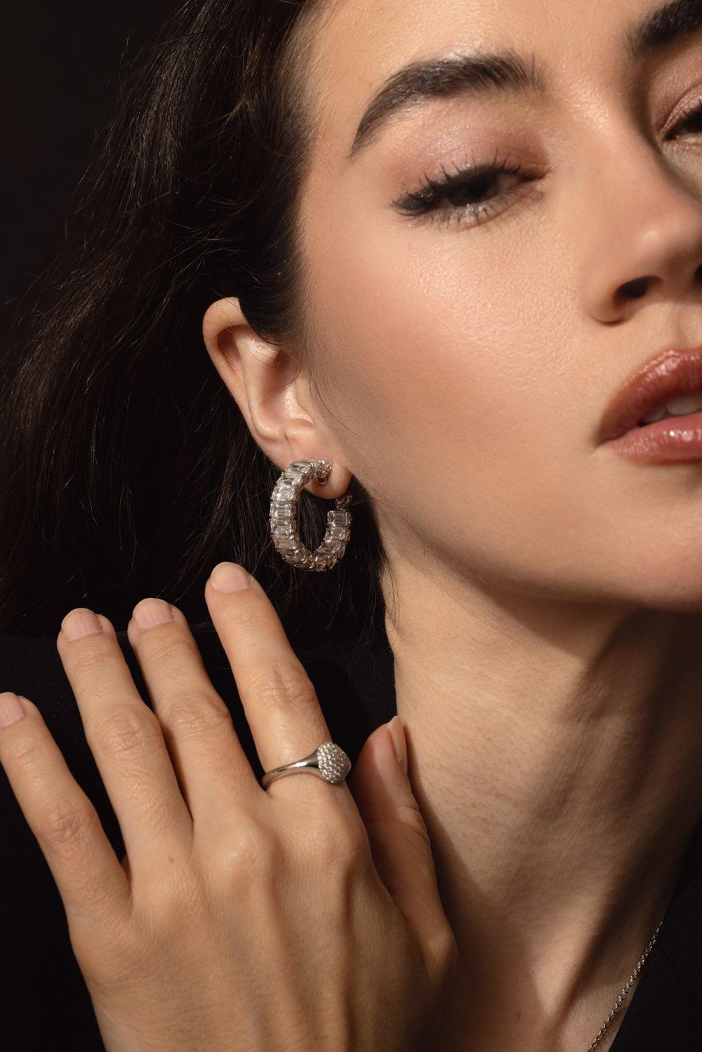 FANTASIA by DESERIO-Emerald Cut Hoop Earrings-WHITE