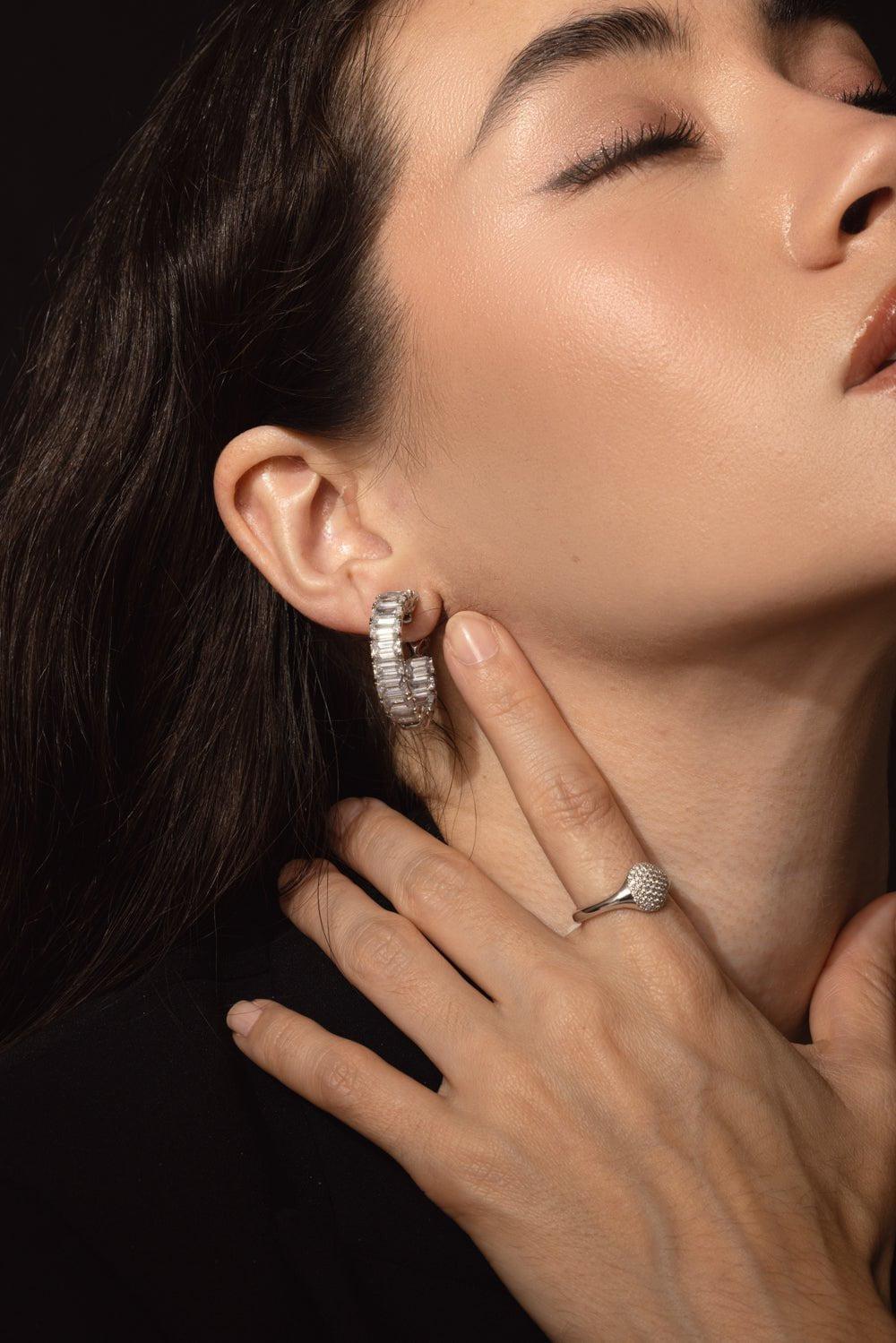 FANTASIA by DESERIO-Emerald Cut Hoop Earrings-WHITE