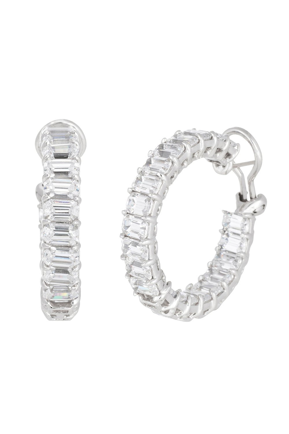 FANTASIA by DESERIO-Emerald Cut Hoop Earrings-WHITE