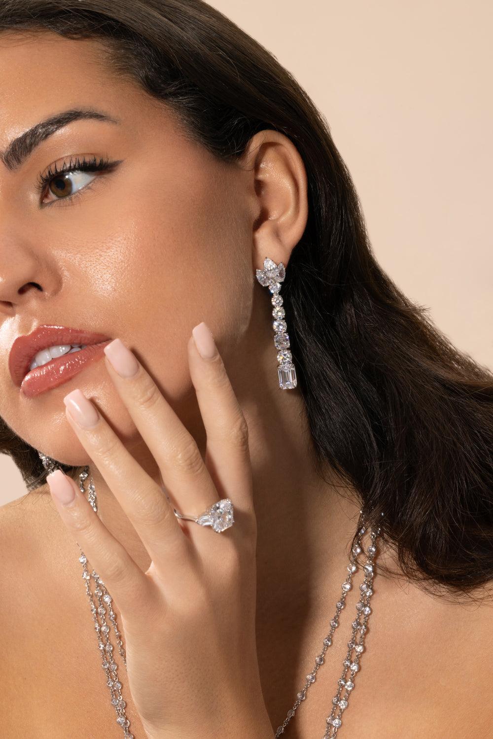 Four Drop Cluster Earrings-WHITE-JEWELRYBOUTIQUEEARRING-FANTASIA by DESERIO
