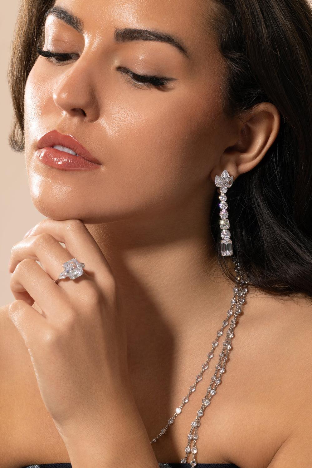Four Drop Cluster Earrings-WHITE-JEWELRYBOUTIQUEEARRING-FANTASIA by DESERIO