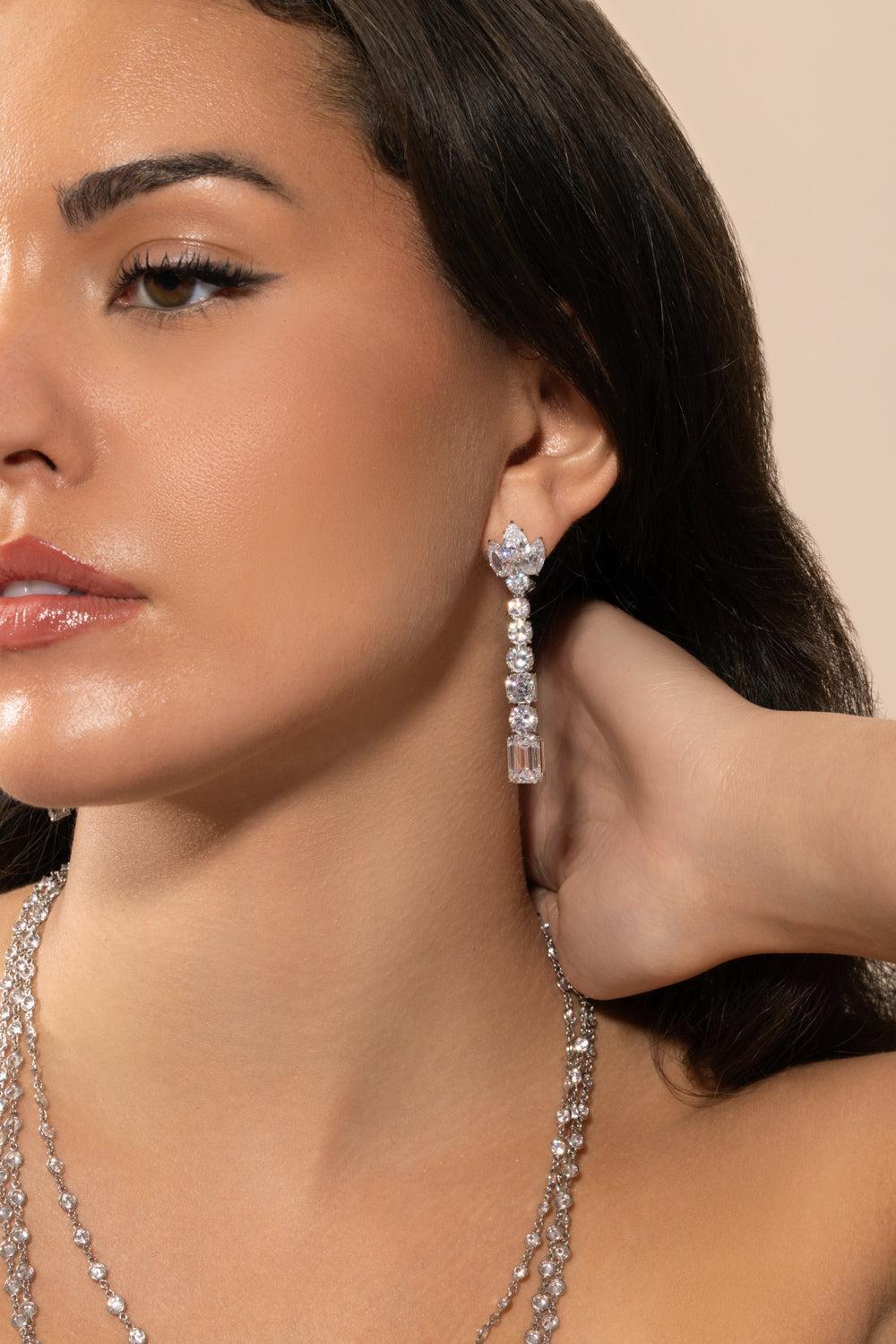 Four Drop Cluster Earrings-WHITE-JEWELRYBOUTIQUEEARRING-FANTASIA by DESERIO