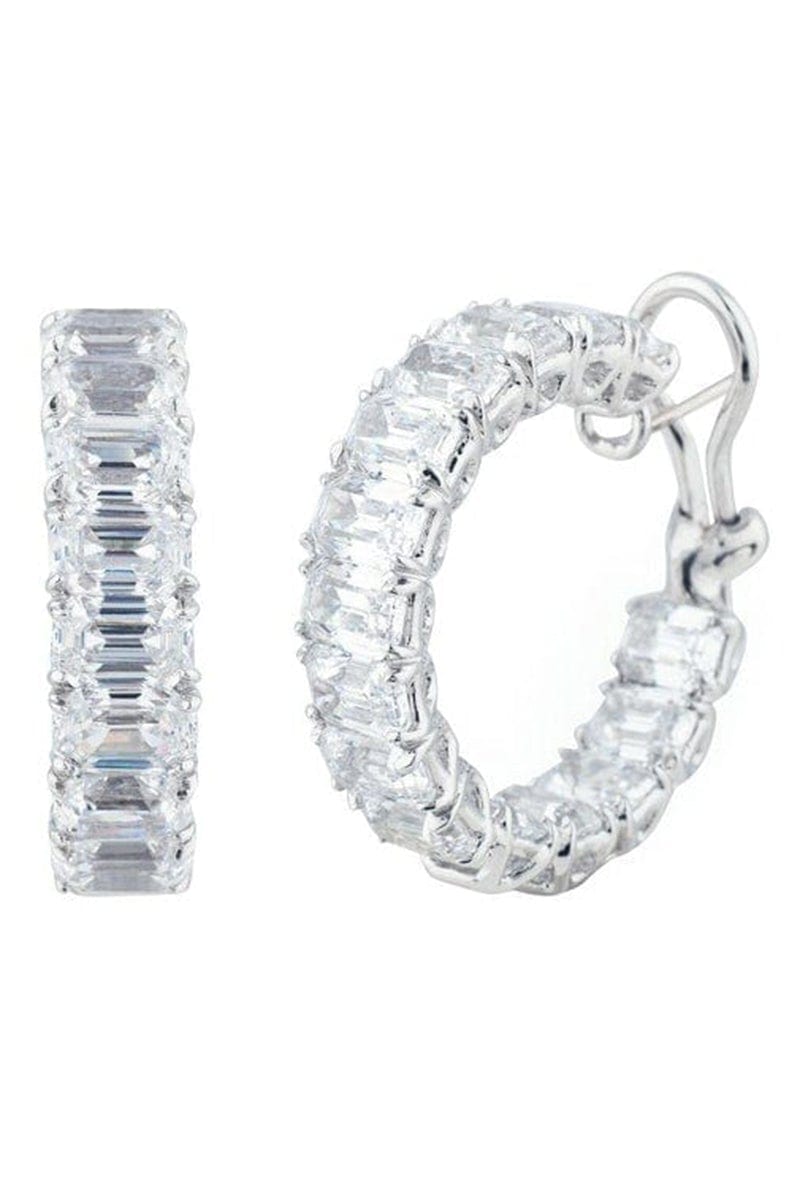 FANTASIA by DESERIO-15ct Asscher Cut Small Hoop Earrings-WHITE GOLD