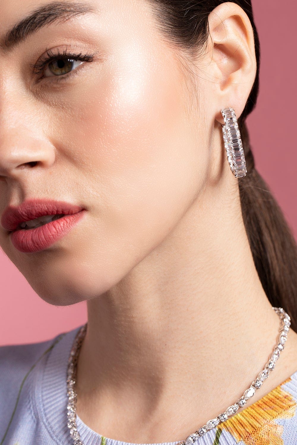 FANTASIA by DESERIO-Asscher Cut Large Hoop Earrings-WHITE GOLD