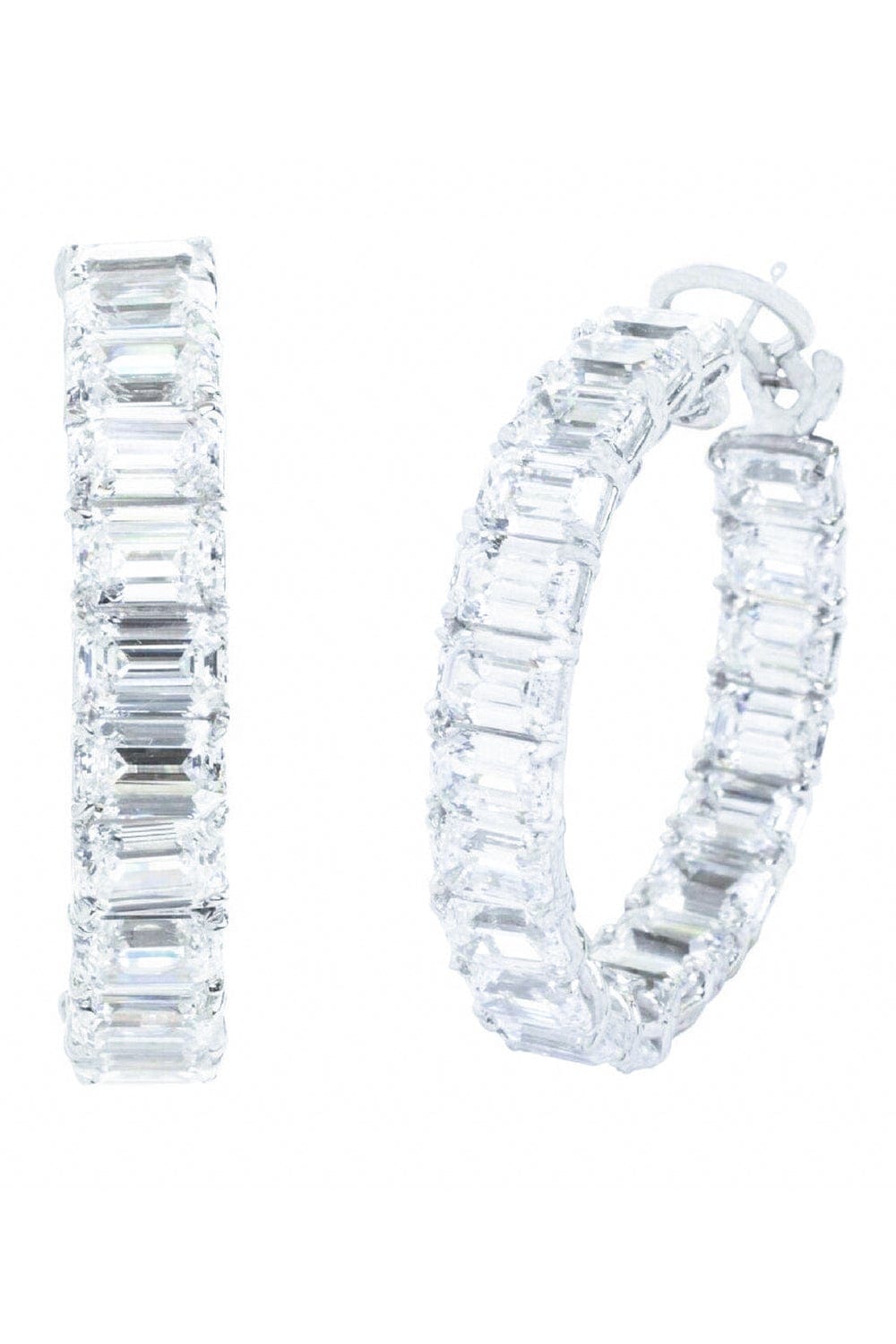 FANTASIA by DESERIO-Asscher Cut Large Hoop Earrings-WHITE GOLD