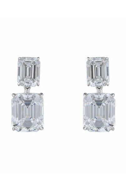 FANTASIA by DESERIO-Double Emerald Cut Earrings-WHITE GOLD