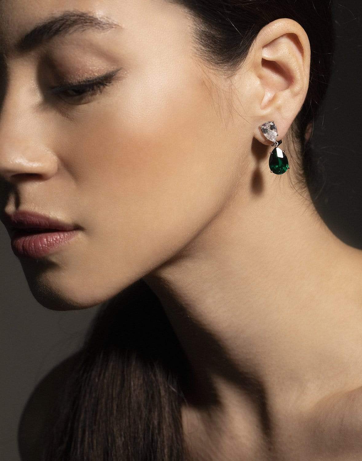 FANTASIA by DESERIO-Emerald Pear Drop Earrings-WHITE GOLD