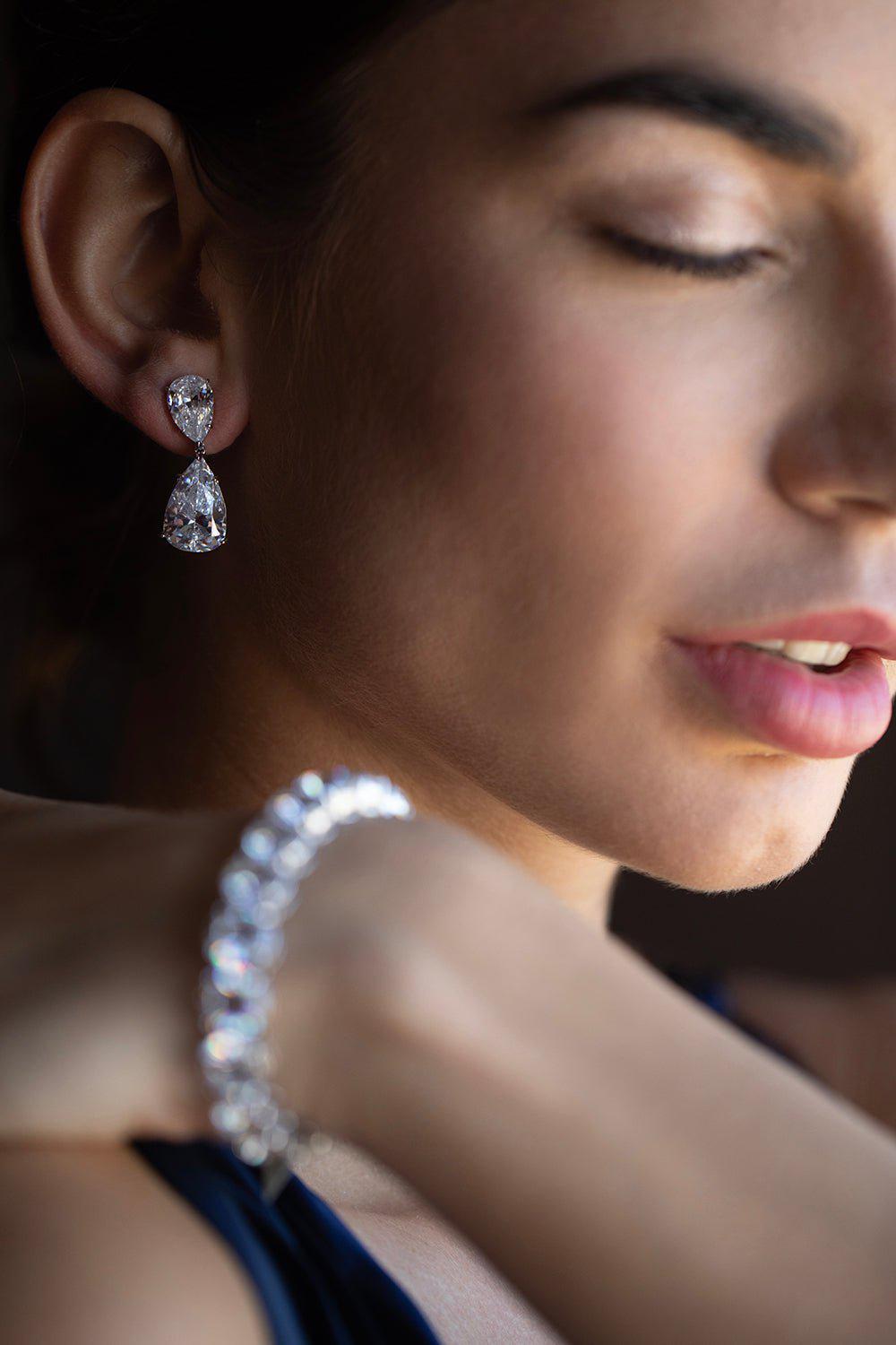 FANTASIA by DESERIO-Large Pear Drop Earrings-WHITE