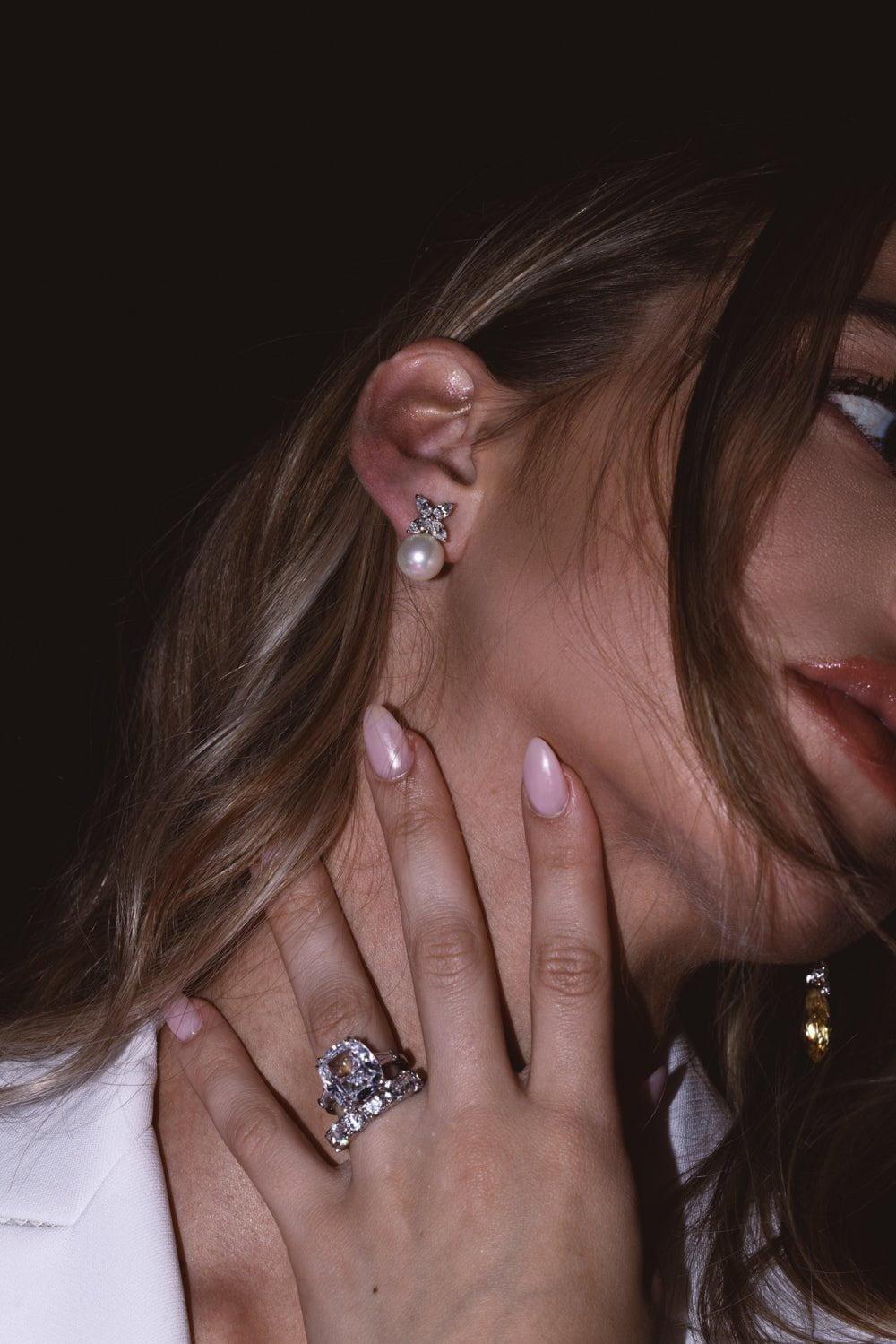 FANTASIA by DESERIO-Marquise CZ Pearl Stud Earrings-WHITE