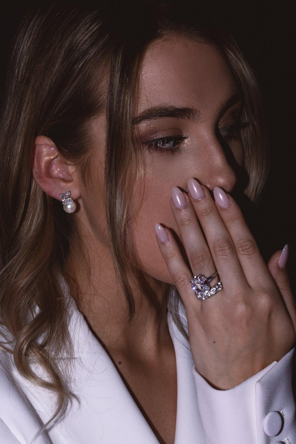 FANTASIA by DESERIO-Marquise CZ Pearl Stud Earrings-WHITE