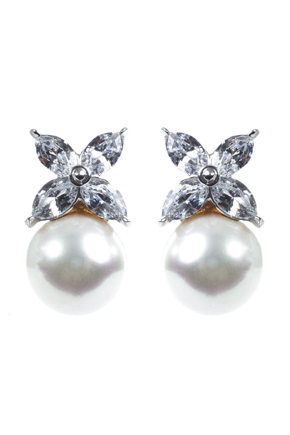 FANTASIA by DESERIO-Marquise CZ Pearl Stud Earrings-WHITE
