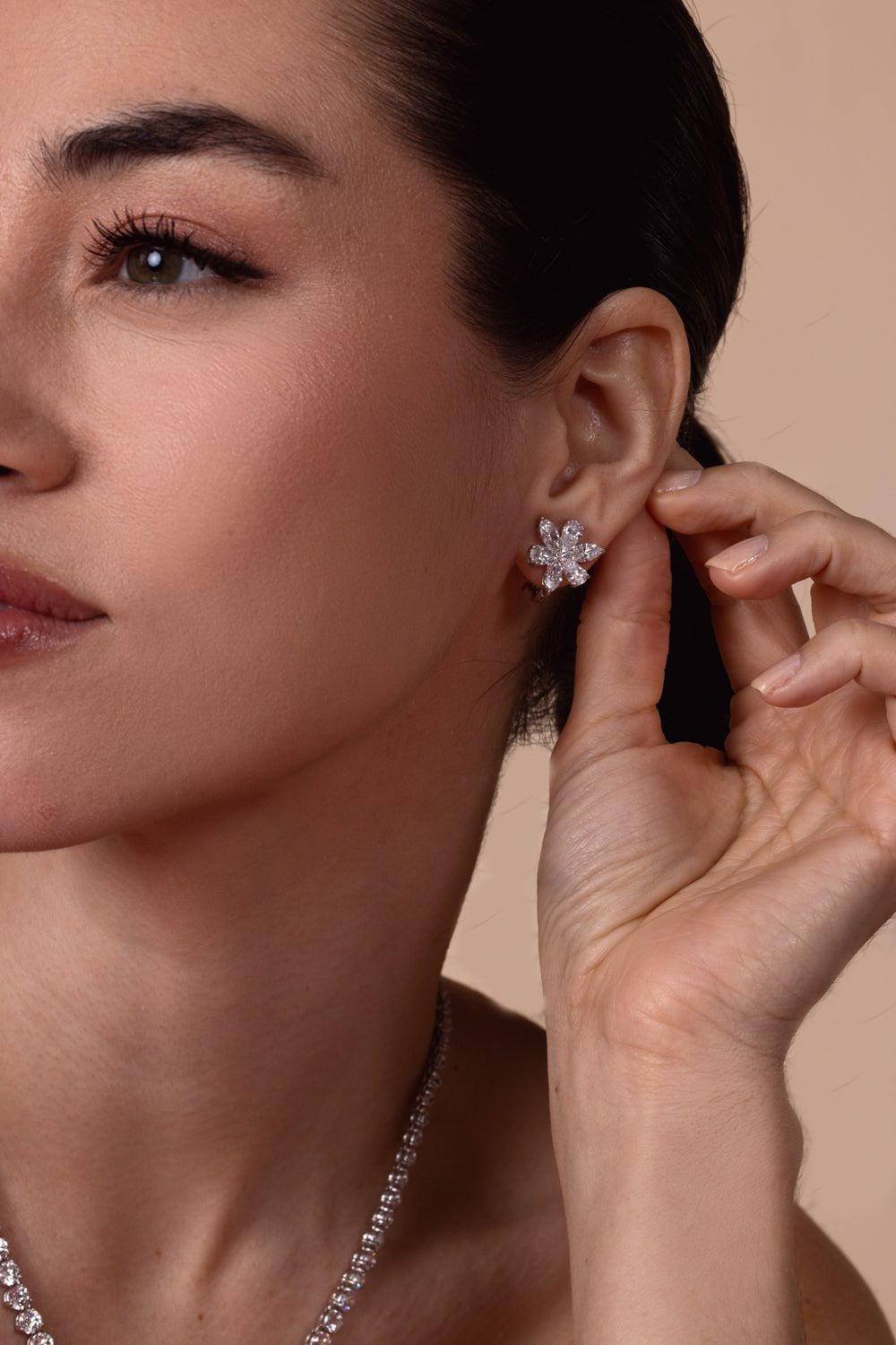 FANTASIA by DESERIO-Marquise Pear CZ Flower Earring-WHITE