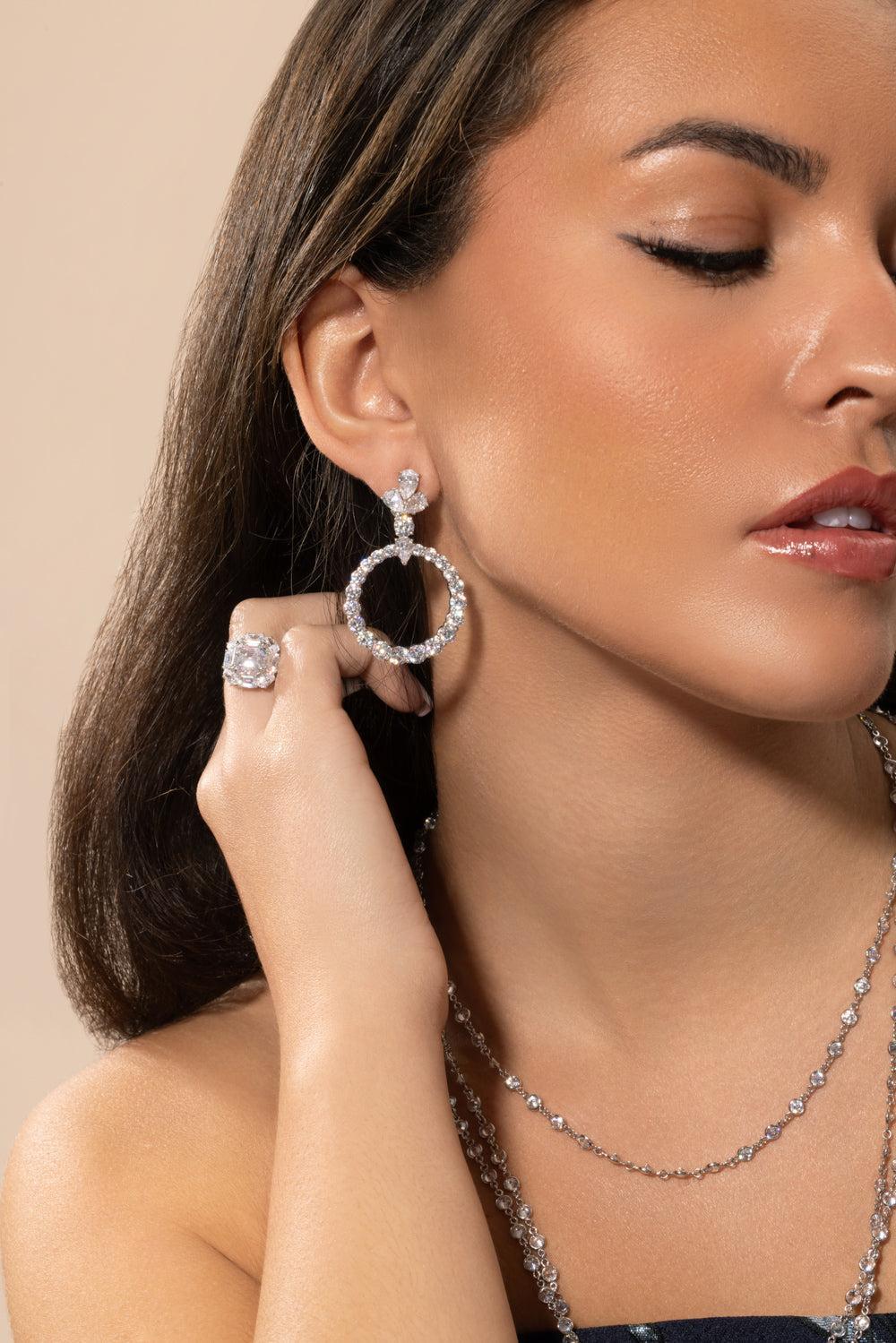 Open Circle Drop Earrings-WHITE-JEWELRYBOUTIQUEEARRING-FANTASIA by DESERIO