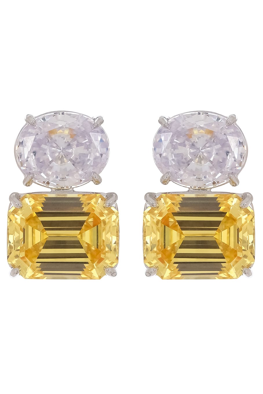 FANTASIA by DESERIO-Oval and Emerald Canary Button Earrings-WHITE