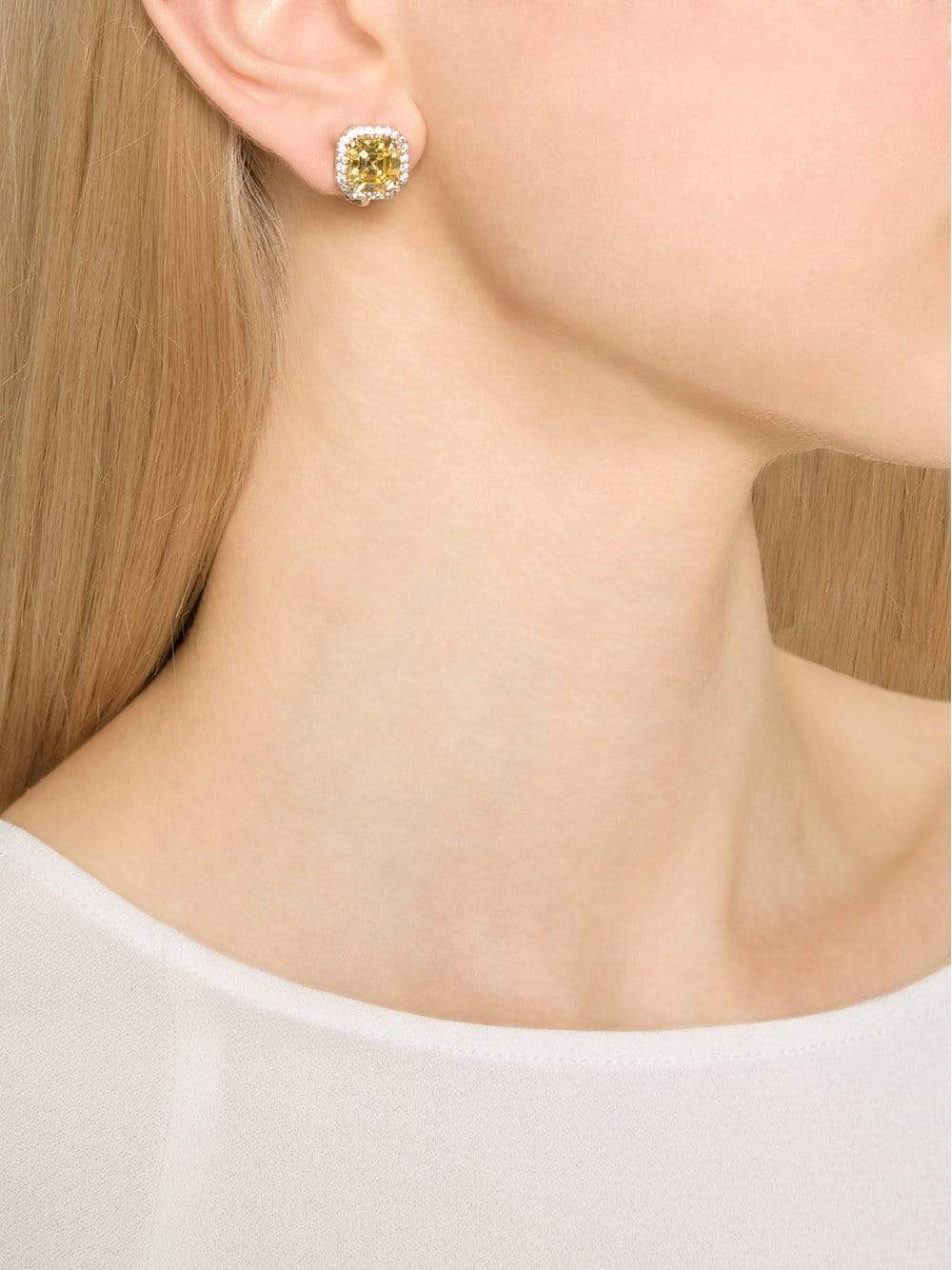 FANTASIA by DESERIO-Pave Asscher Earrings-WHITE