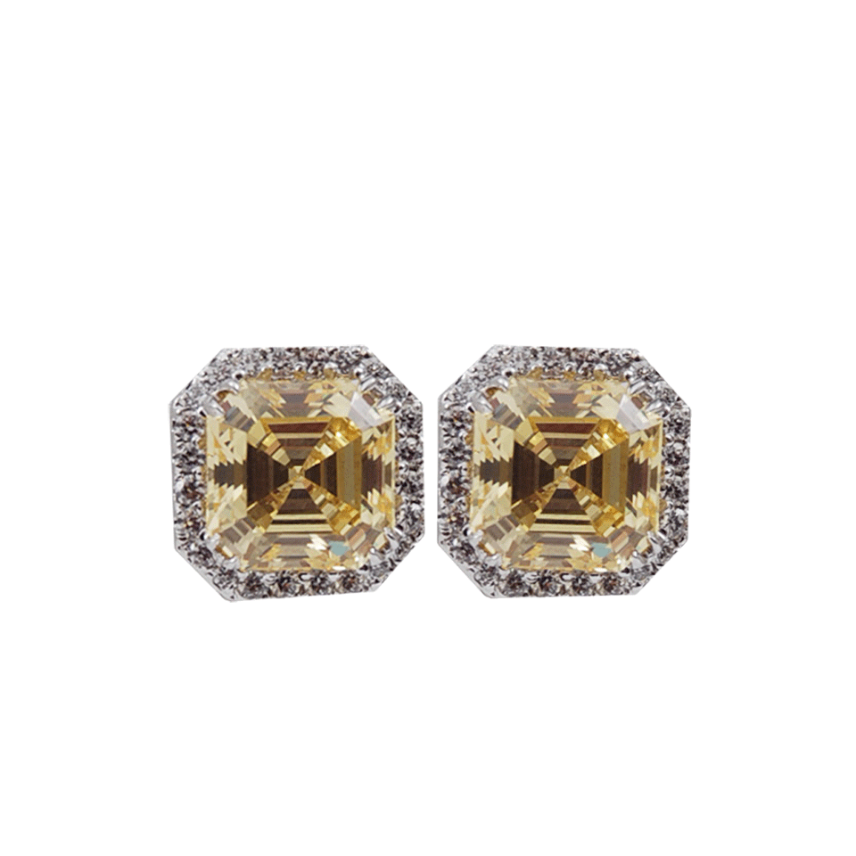 FANTASIA by DESERIO-Pave Asscher Earrings-WHITE