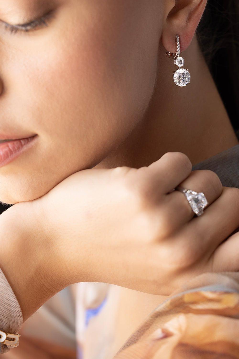 FANTASIA by DESERIO-Pave Top Earrings-WHITE