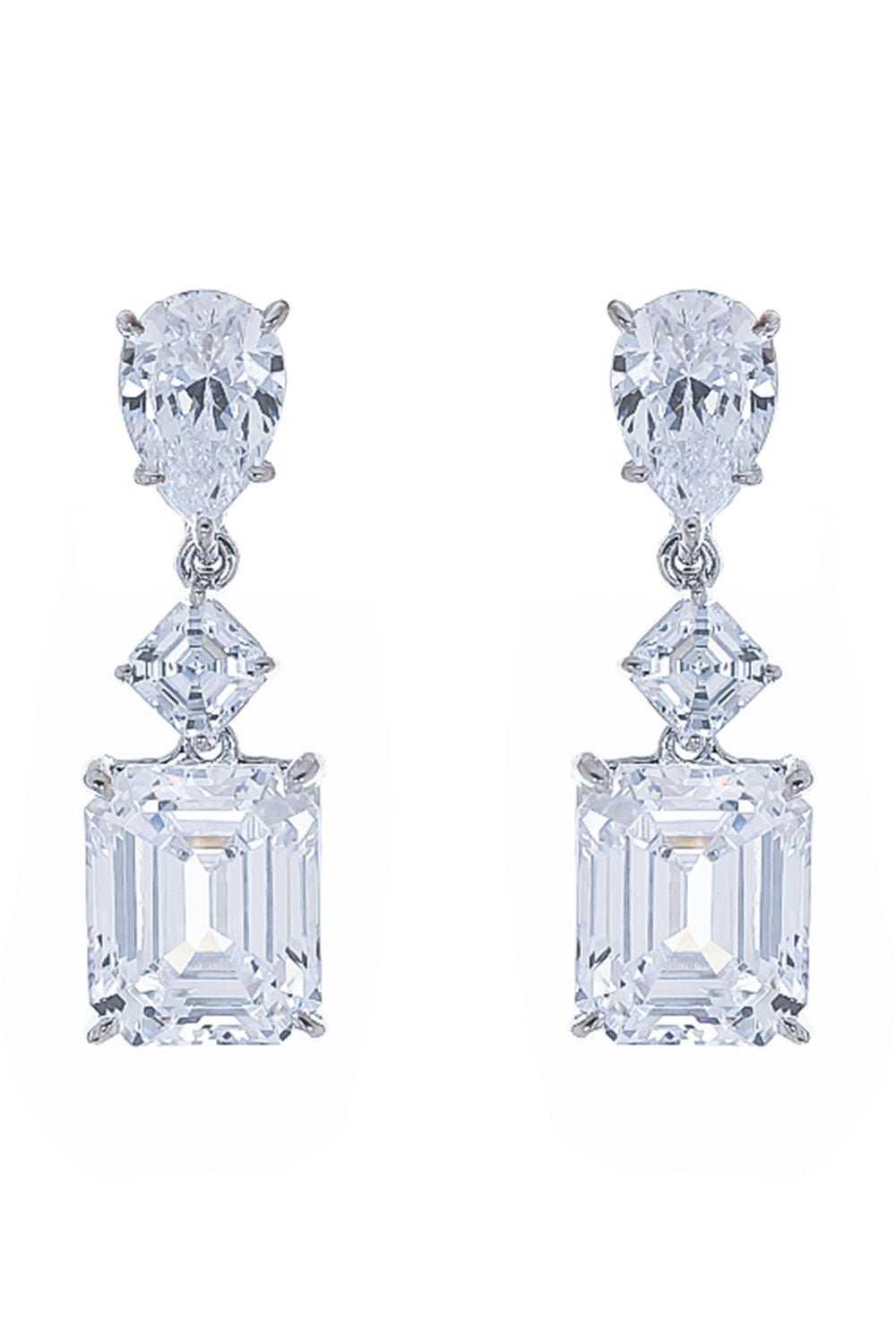 FANTASIA by DESERIO-Pear Emerald Cut Drop Earrings-WHITE