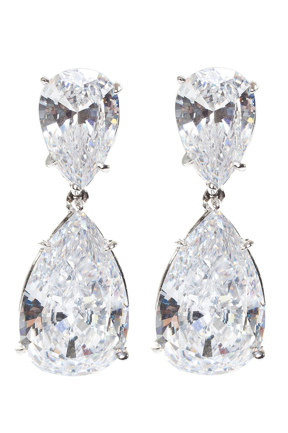 FANTASIA by DESERIO-Pear Shape Double Drop Earrings-WHITE