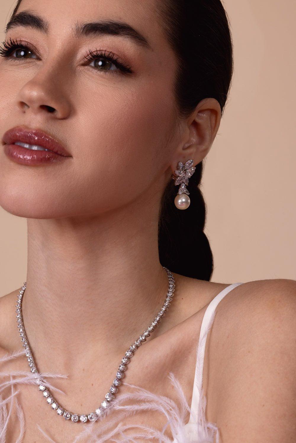 FANTASIA by DESERIO-Pearl Drop Cluster Earrings-WHITE