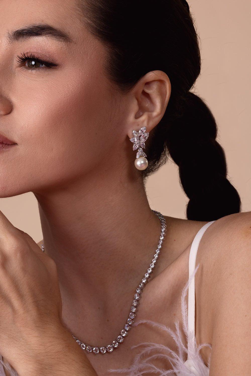 FANTASIA by DESERIO-Pearl Drop Cluster Earrings-WHITE