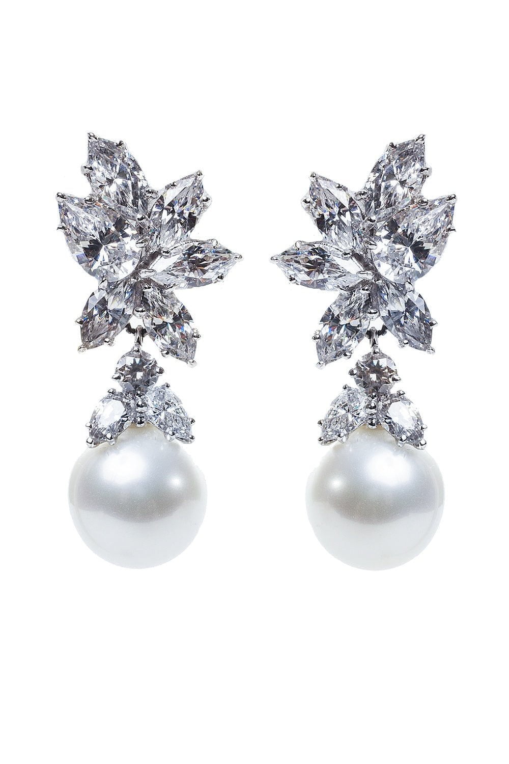 FANTASIA by DESERIO-Pearl Drop Cluster Earrings-WHITE
