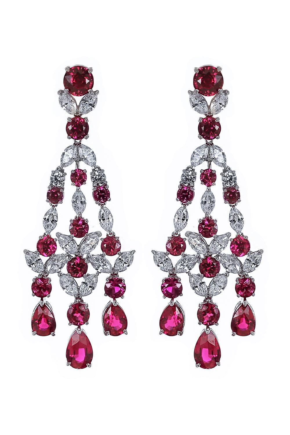 Pink Cushion Cut Chandelier Earrings
