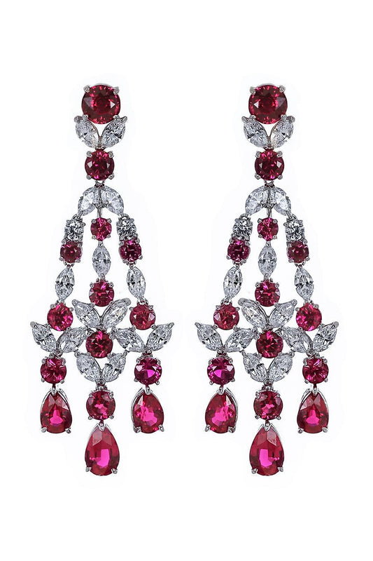 Pink Cushion Cut Chandelier Earrings