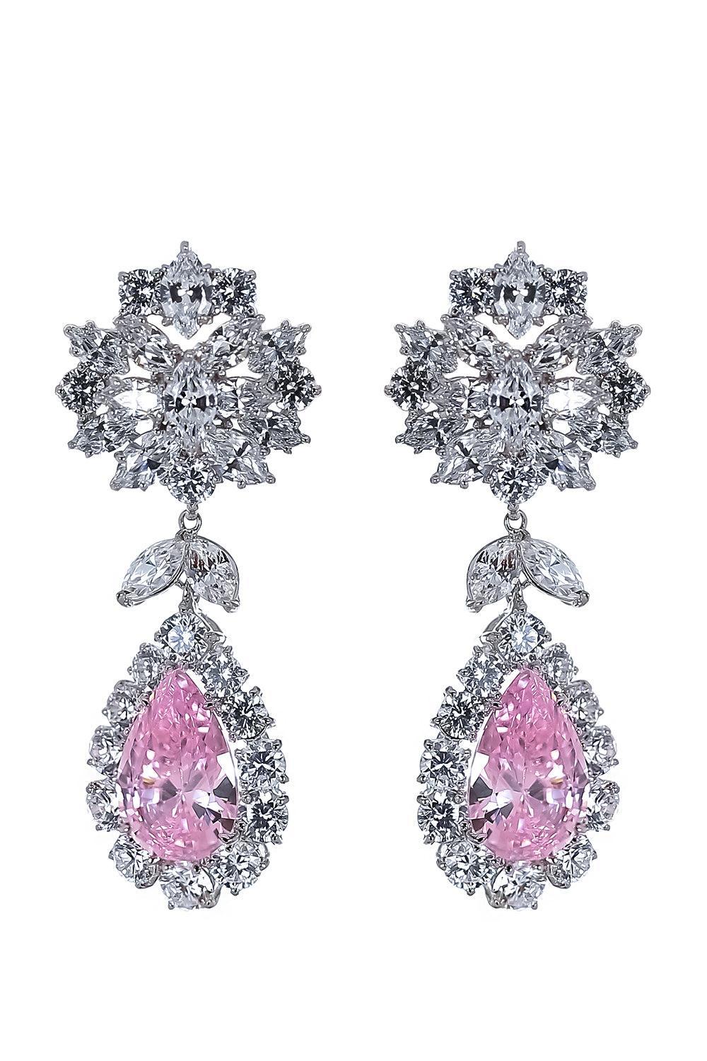 Pink White Cluster Drop Earrings-WHITE-JEWELRYBOUTIQUEEARRING-FANTASIA by DESERIO