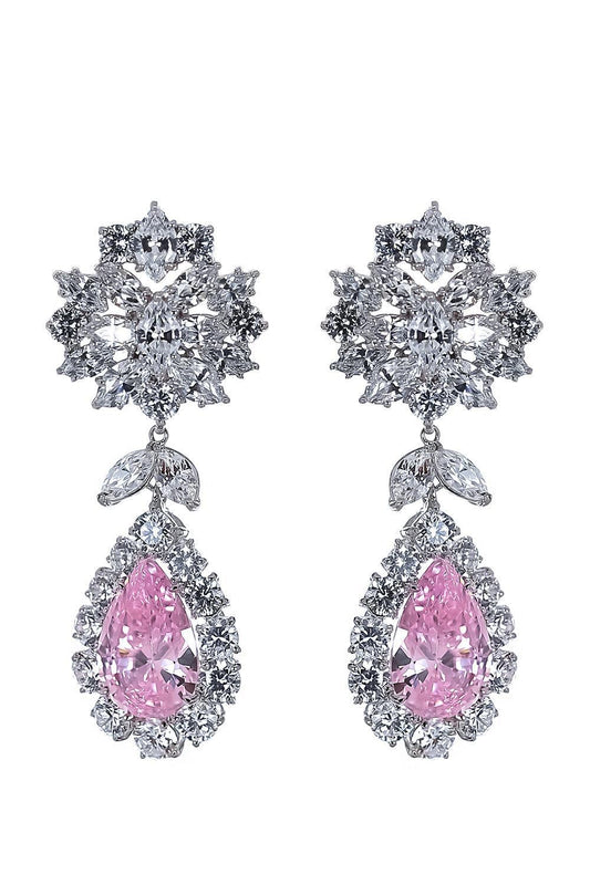 Pink White Cluster Drop Earrings-WHITE-JEWELRYBOUTIQUEEARRING-FANTASIA by DESERIO