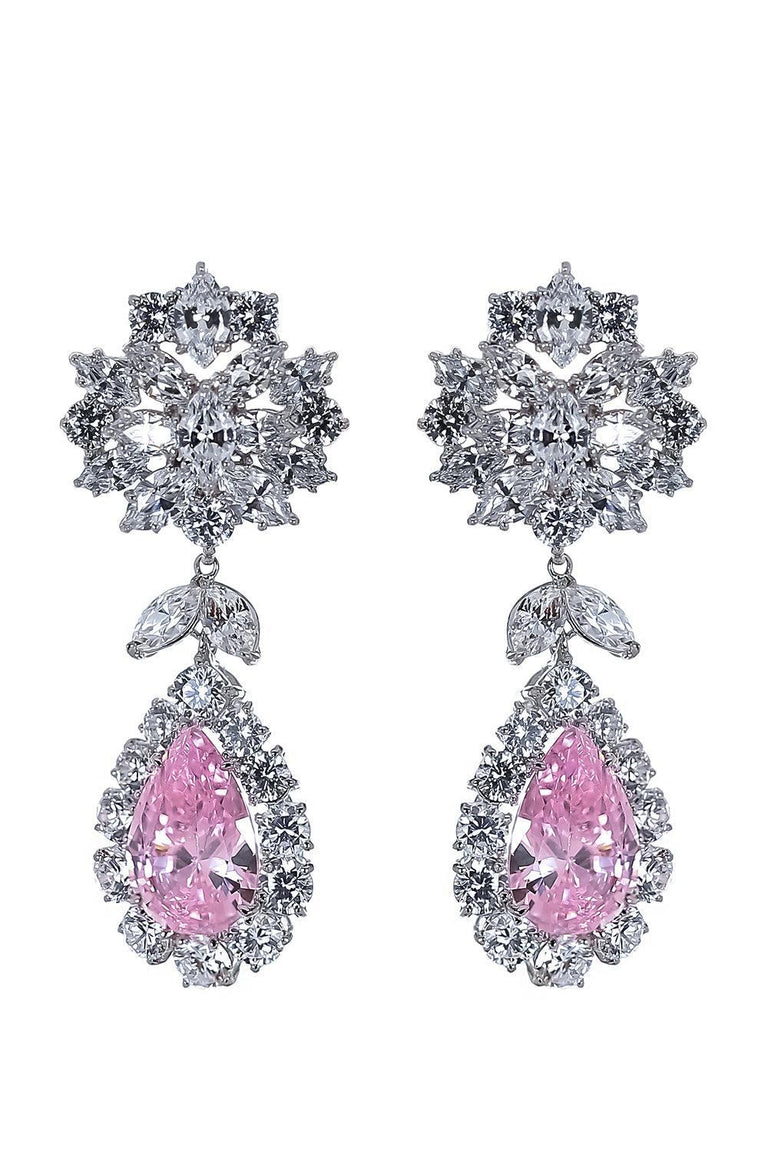 Pink White Cluster Drop Earrings