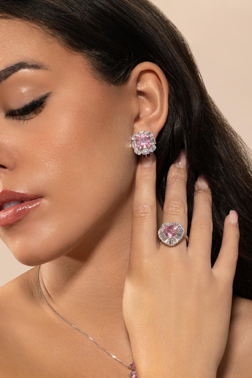 Pink White Oval Stud Earrings-WHITE-JEWELRYBOUTIQUEEARRING-FANTASIA by DESERIO