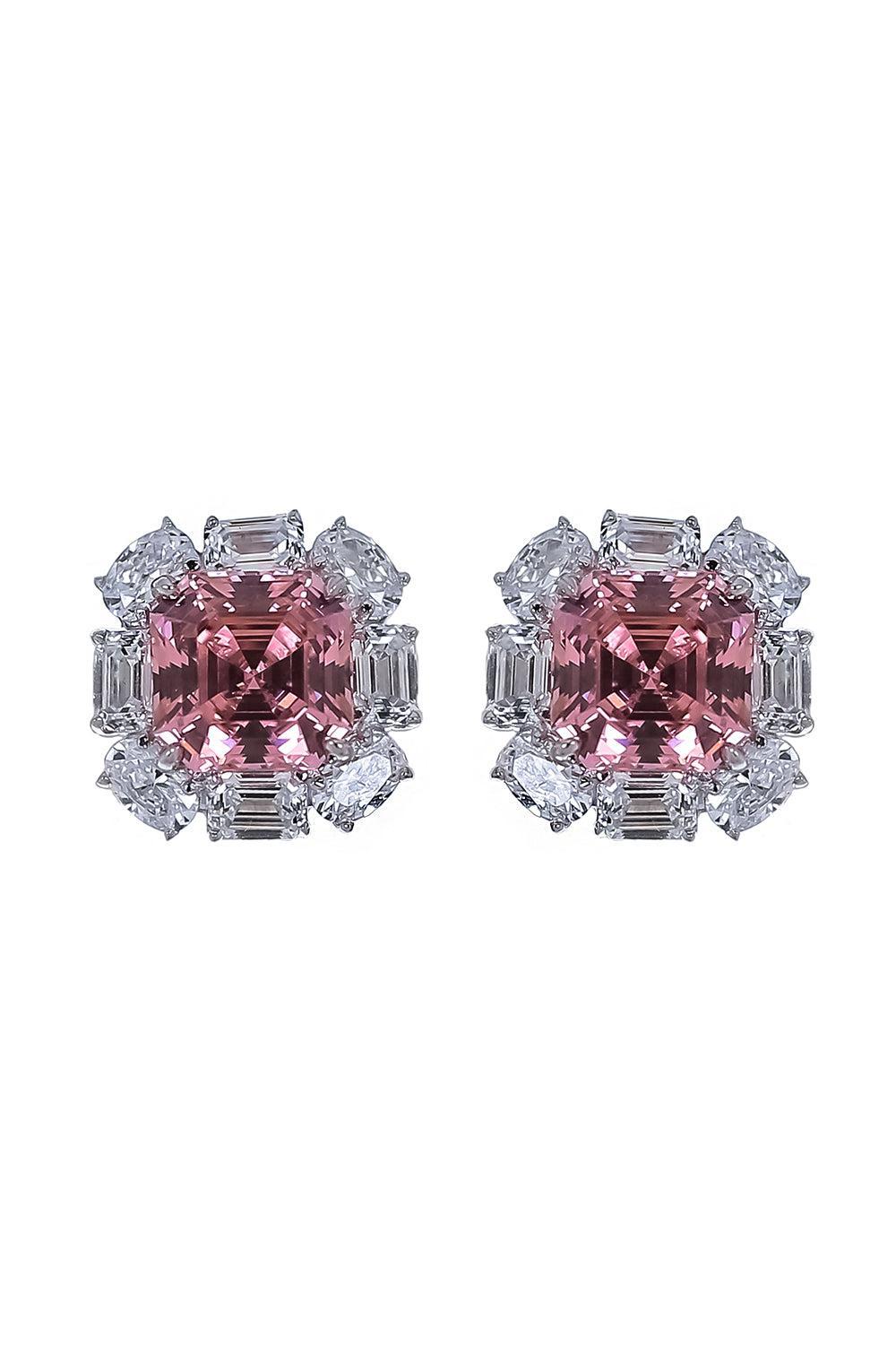 Pink White Oval Stud Earrings-WHITE-JEWELRYBOUTIQUEEARRING-FANTASIA by DESERIO