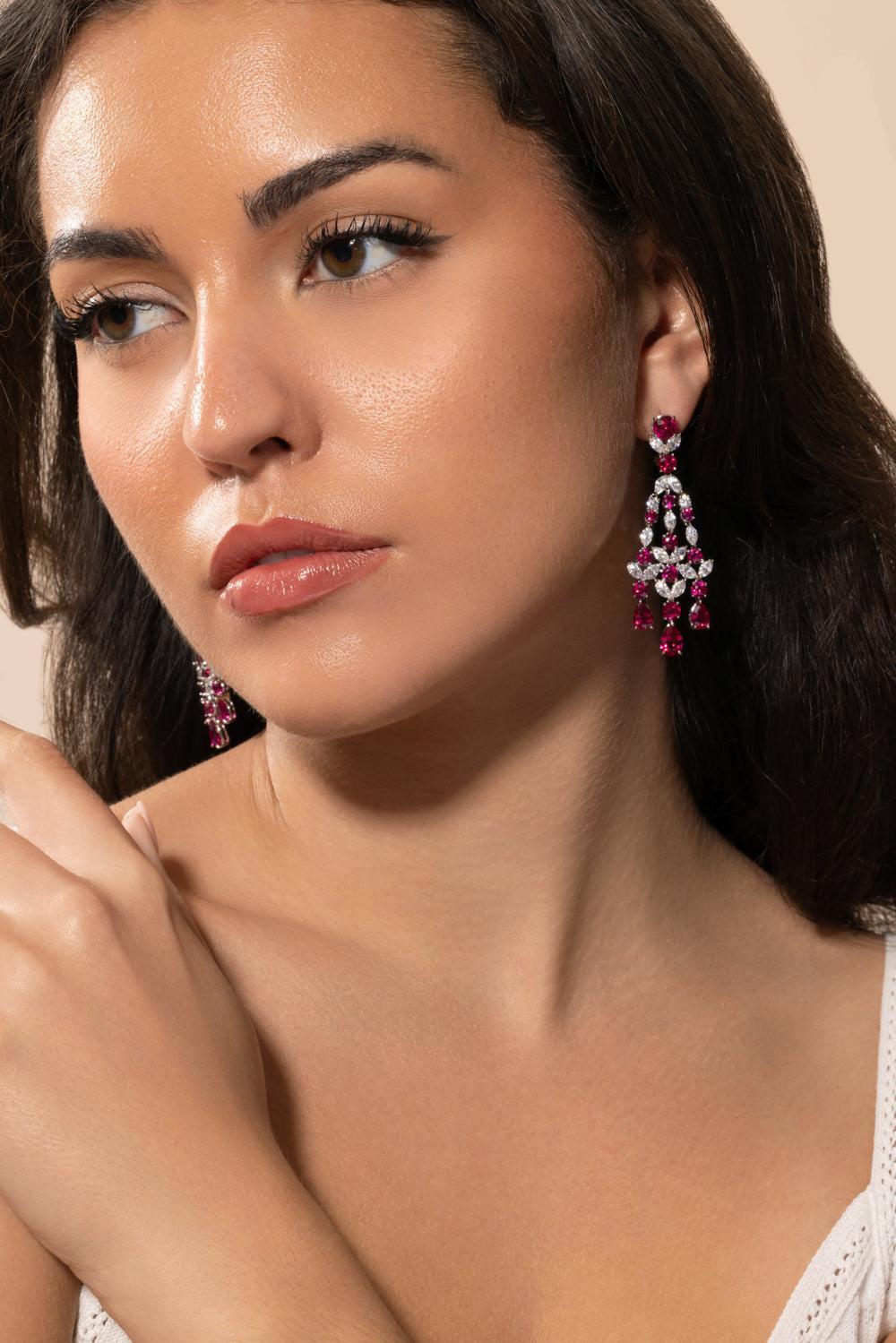 Red Chandelier Earrings-WHITE-JEWELRYBOUTIQUEEARRING-FANTASIA by DESERIO