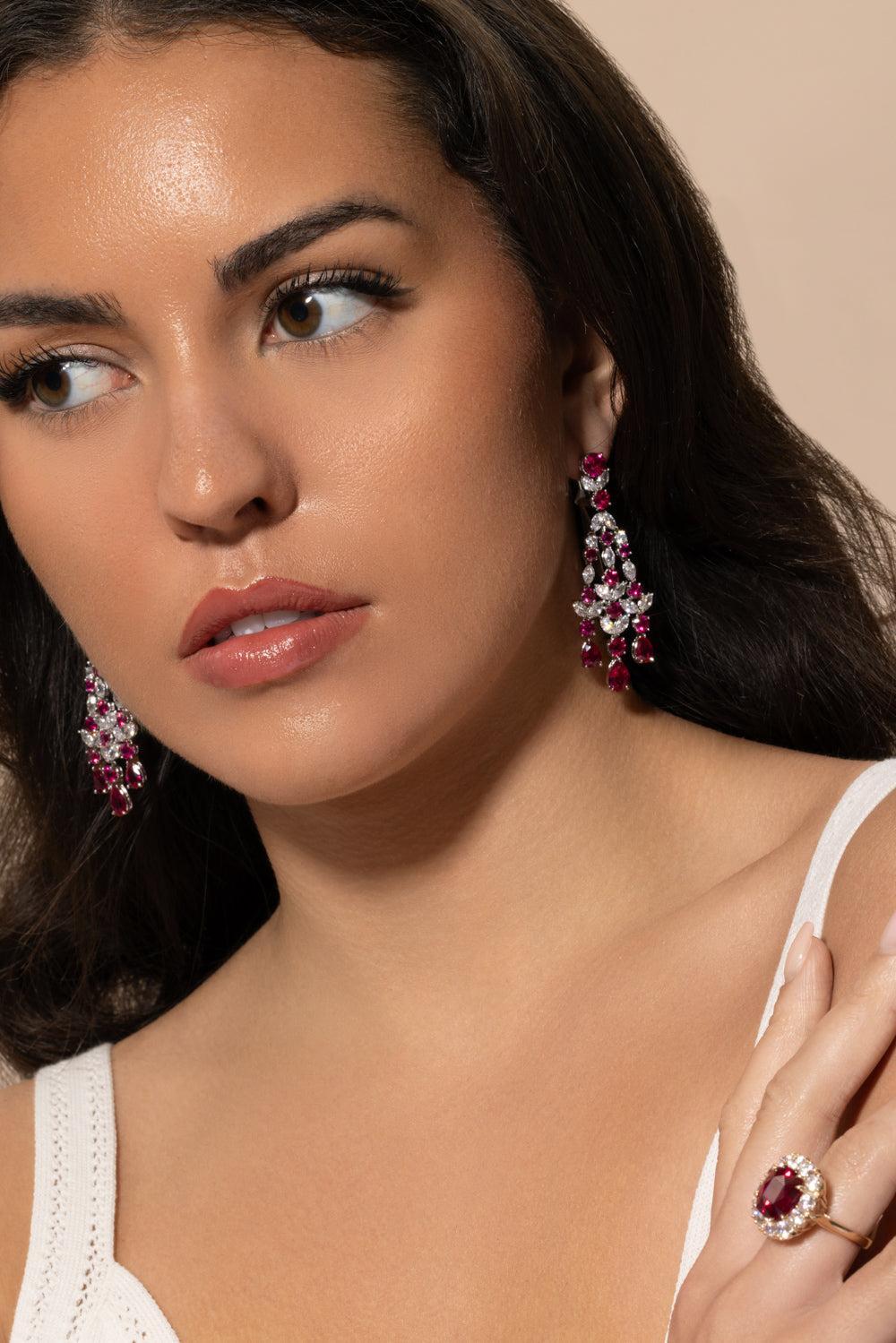 Red Chandelier Earrings-WHITE-JEWELRYBOUTIQUEEARRING-FANTASIA by DESERIO