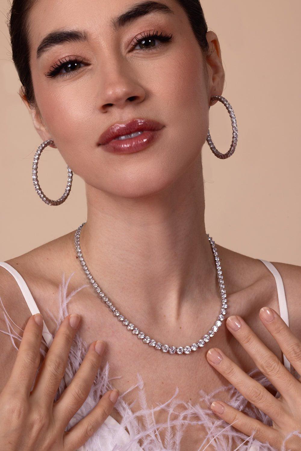 FANTASIA by DESERIO-Round CZ Hoop Earring - 2 in-WHITE