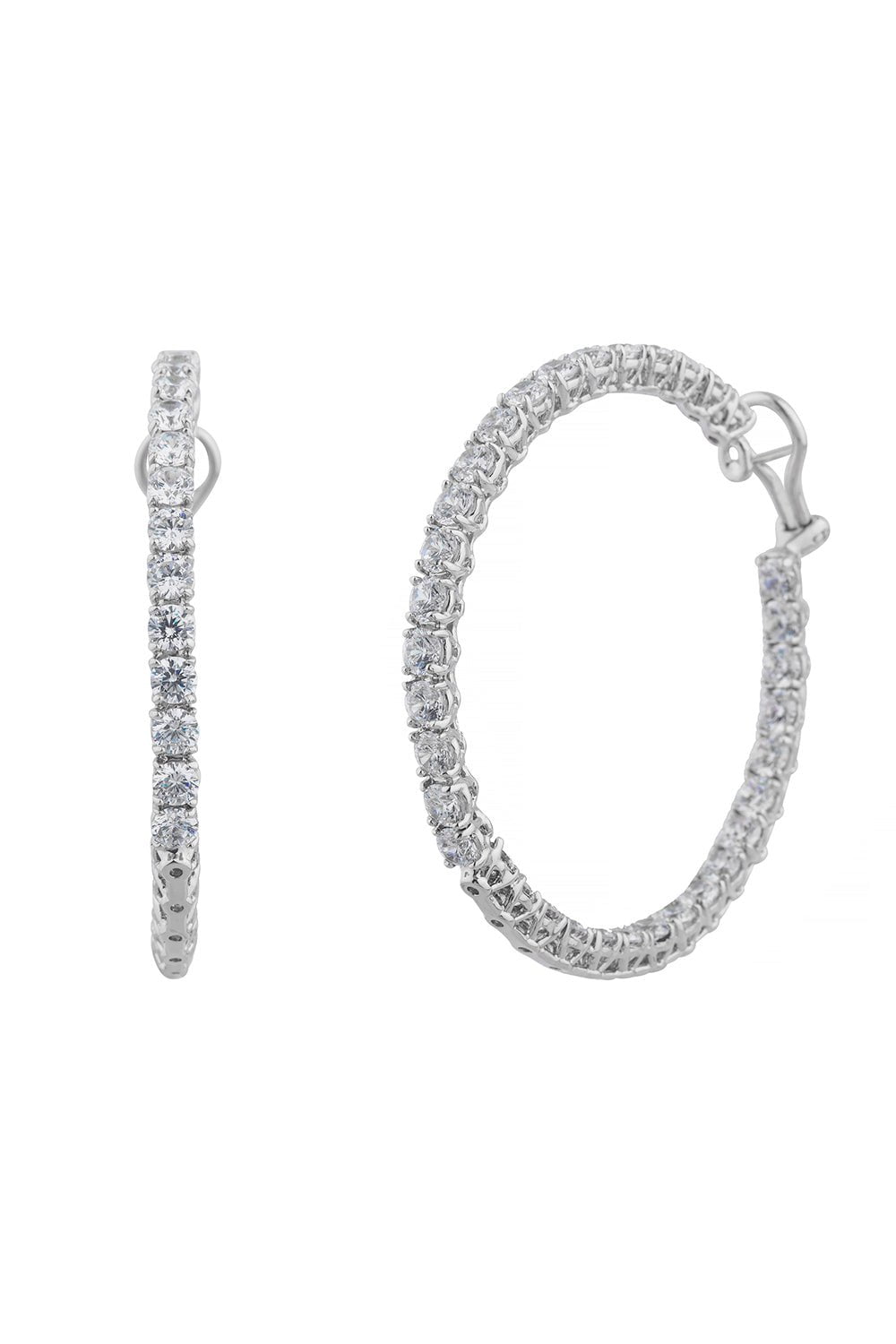 FANTASIA by DESERIO-Round CZ Hoop Earring - 2 in-WHITE