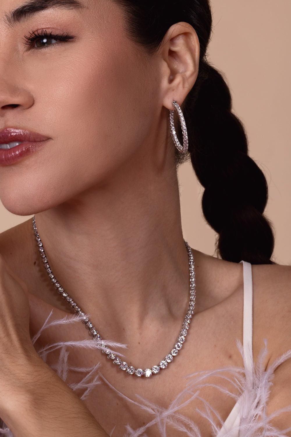 FANTASIA by DESERIO-Round CZ Hoop Earring-WHITE