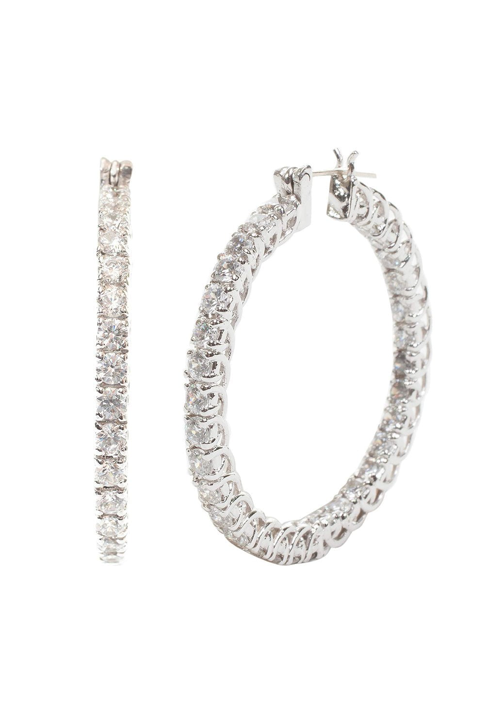 FANTASIA by DESERIO-Round CZ Hoop Earring-WHITE