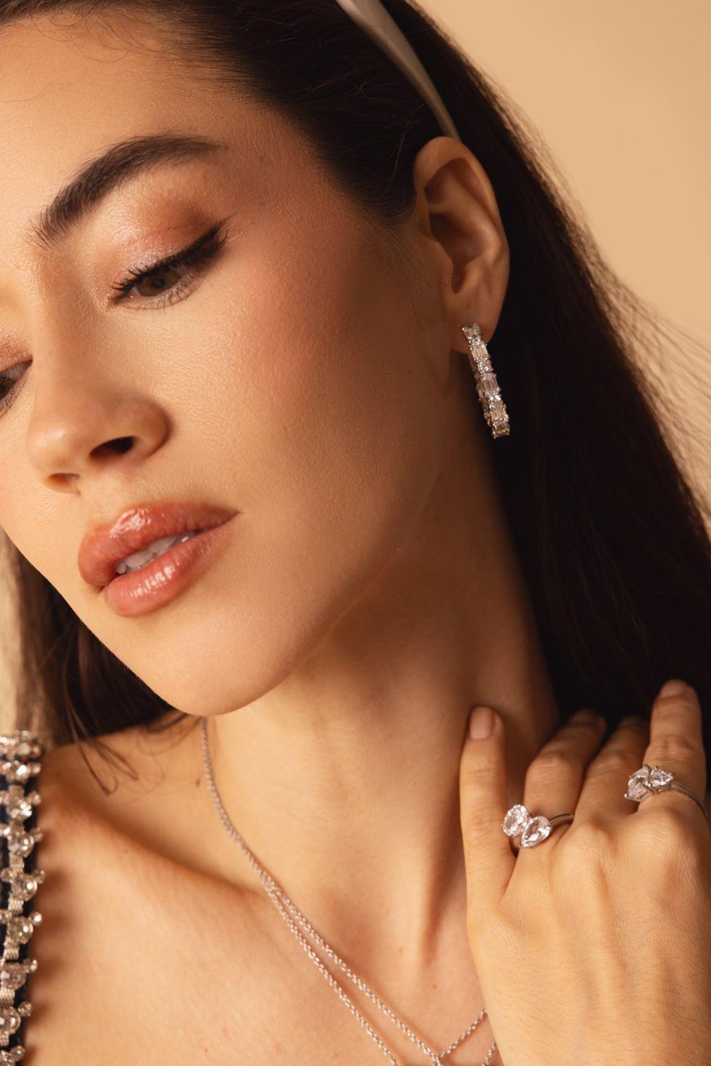 FANTASIA by DESERIO-Alternating Emerald Cut Hoop Earrings-WHITE