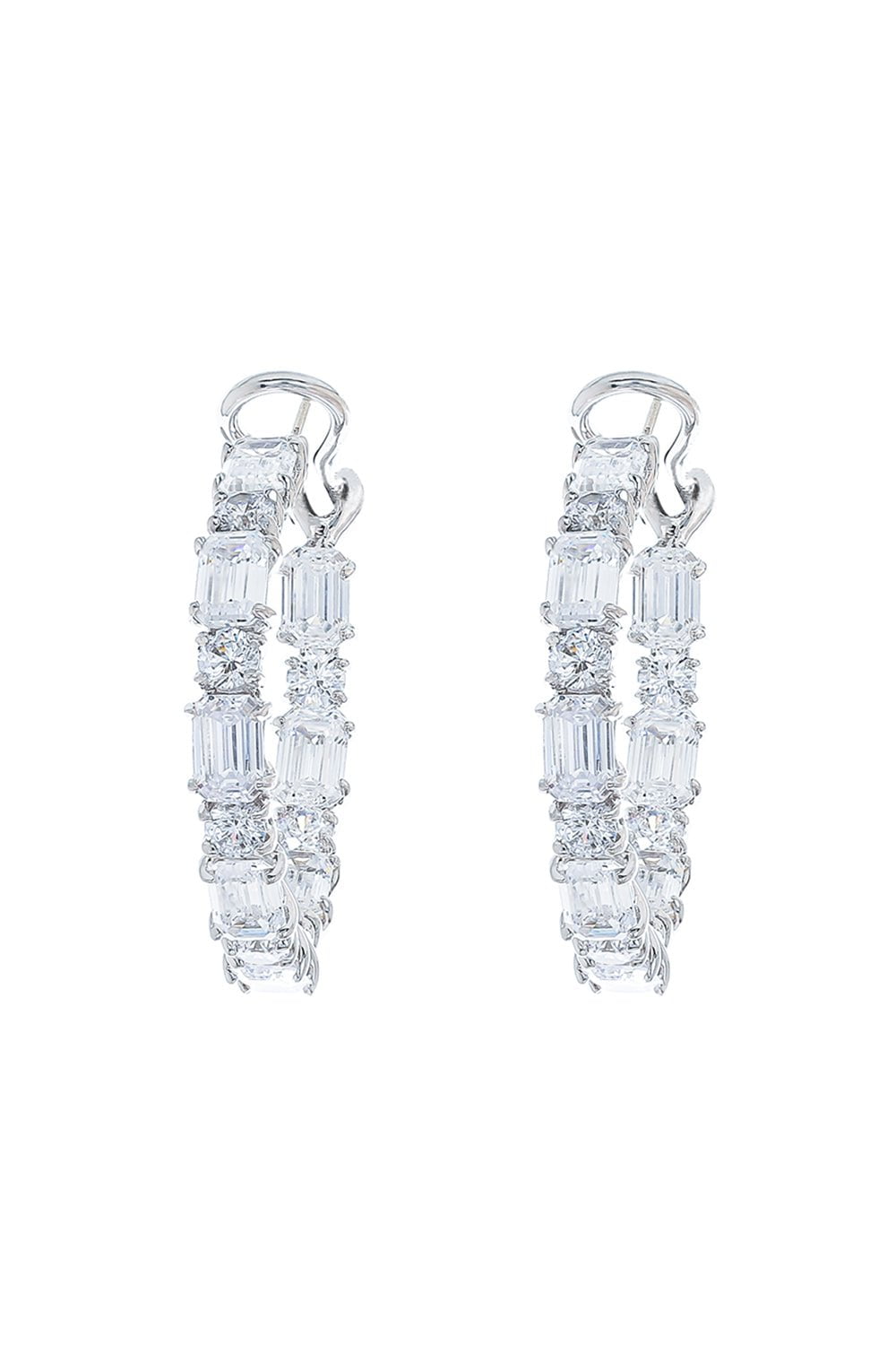 FANTASIA by DESERIO-Alternating Emerald Cut Hoop Earrings-WHITE