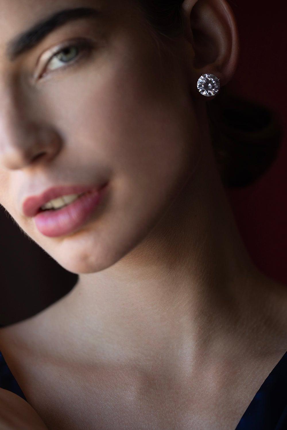 FANTASIA by DESERIO-Round Omega Stud Earrings-WHITE