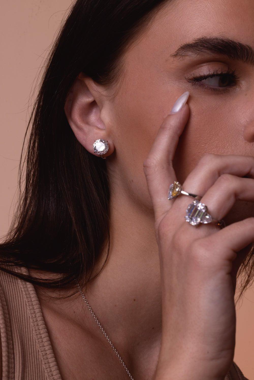 FANTASIA by DESERIO-Round Omega Stud Earrings-WHITE