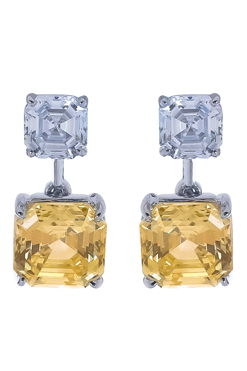 FANTASIA by DESERIO-Small Double Asscher Earrings-WHITE